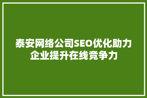 泰安网络公司SEO优化助力企业提升在线竞争力
