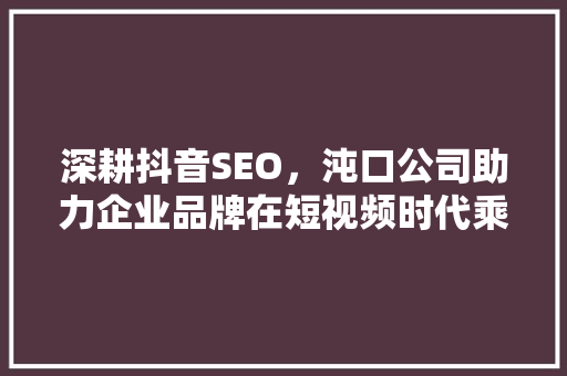 深耕抖音SEO，沌口公司助力企业品牌在短视频时代乘风破浪 搜狗SEO
