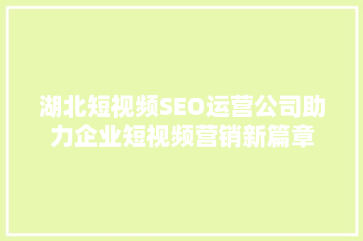 湖北短视频SEO运营公司助力企业短视频营销新篇章