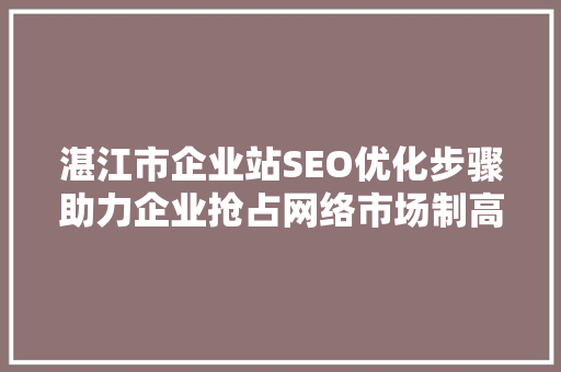 湛江市企业站SEO优化步骤助力企业抢占网络市场制高点 搜狗SEO