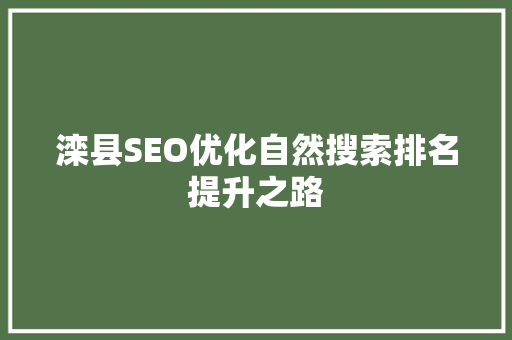 滦县SEO优化自然搜索排名提升之路 百度SEO