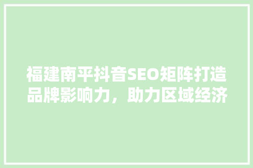 福建南平抖音SEO矩阵打造品牌影响力，助力区域经济发展 神马SEO