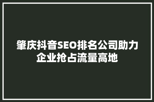 肇庆抖音SEO排名公司助力企业抢占流量高地