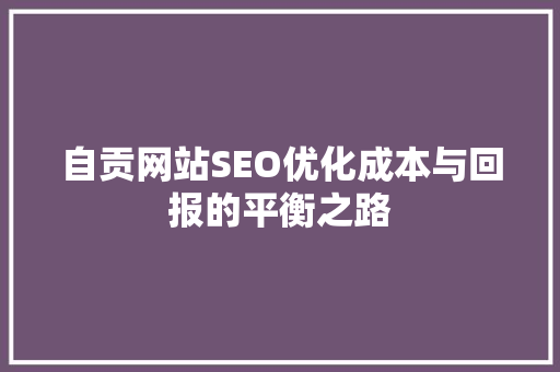 自贡网站SEO优化成本与回报的平衡之路 百度SEO