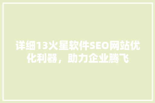 详细13火星软件SEO网站优化利器，助力企业腾飞