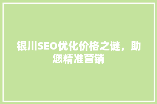 银川SEO优化价格之谜，助您精准营销 神马SEO