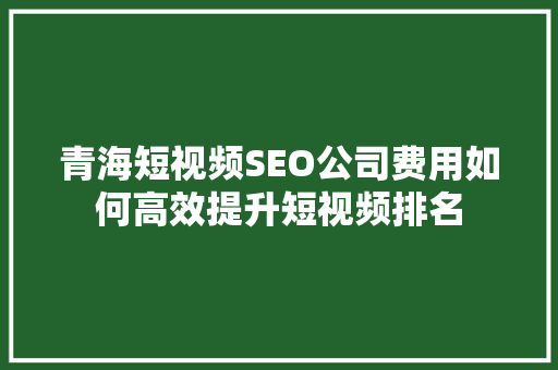 青海短视频SEO公司费用如何高效提升短视频排名 搜狗SEO