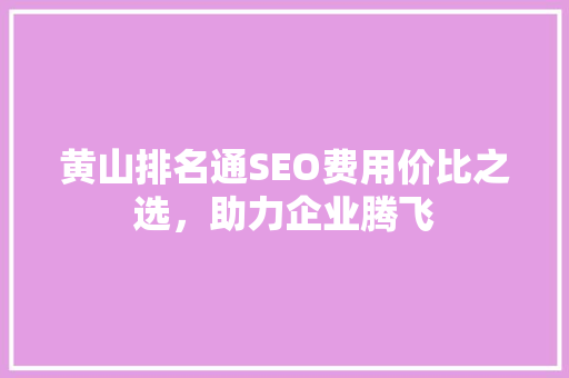黄山排名通SEO费用价比之选，助力企业腾飞 百度SEO