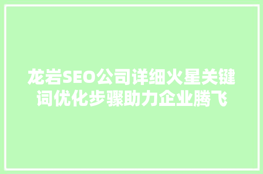 龙岩SEO公司详细火星关键词优化步骤助力企业腾飞 百度SEO