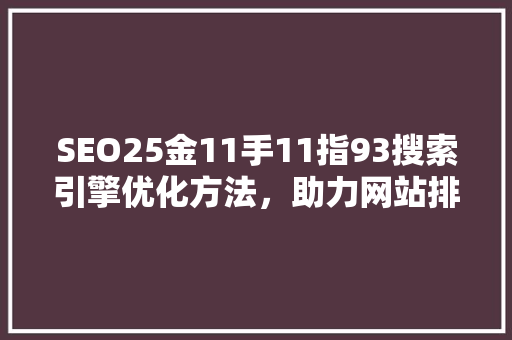 SEO25金11手11指93搜索引擎优化方法，助力网站排名提升 GoogleSEO