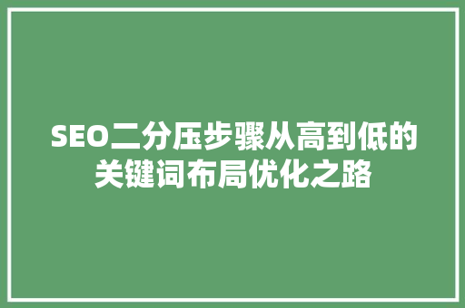 SEO二分压步骤从高到低的关键词布局优化之路 GoogleSEO
