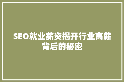 SEO就业薪资揭开行业高薪背后的秘密 百度SEO