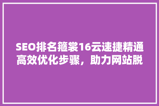 SEO排名箍裳16云速捷精通高效优化步骤，助力网站脱颖而出 搜狗SEO