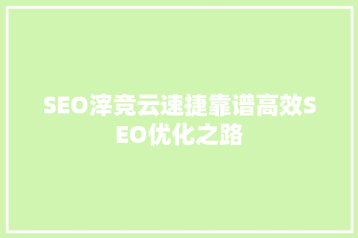 SEO滓竞云速捷靠谱高效SEO优化之路 必应SEO