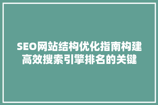 SEO网站结构优化指南构建高效搜索引擎排名的关键 GoogleSEO