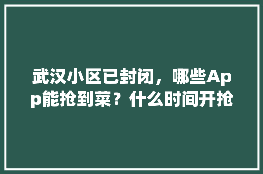 武汉小区已封闭，哪些App能抢到菜？什么时间开抢「社区团购为什么选择武汉店铺」