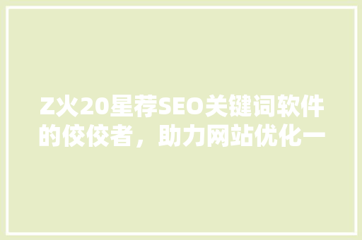 Z火20星荐SEO关键词软件的佼佼者，助力网站优化一臂之力 搜狗SEO