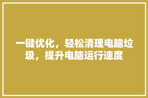 一键优化，轻松清理电脑垃圾，提升电脑运行速度 神马SEO
