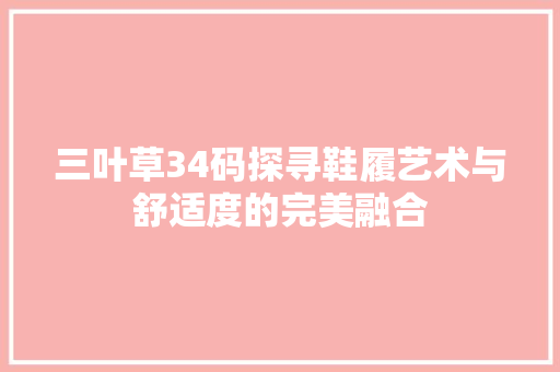三叶草34码探寻鞋履艺术与舒适度的完美融合 GoogleSEO