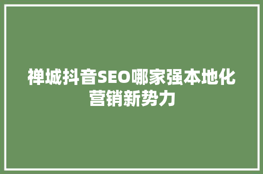 禅城抖音SEO哪家强本地化营销新势力 神马SEO