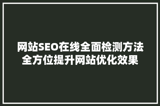 网站SEO在线全面检测方法全方位提升网站优化效果 神马SEO