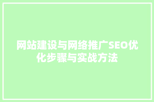 网站建设与网络推广SEO优化步骤与实战方法 神马SEO