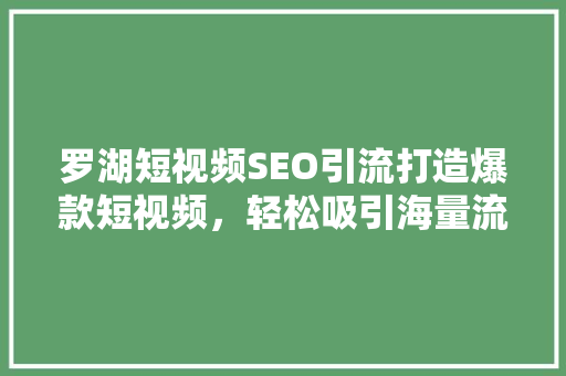 罗湖短视频SEO引流打造爆款短视频，轻松吸引海量流量 必应SEO
