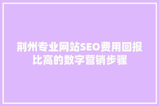 荆州专业网站SEO费用回报比高的数字营销步骤 GoogleSEO