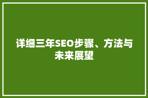 详细三年SEO步骤、方法与未来展望 神马SEO