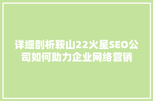 详细剖析鞍山22火星SEO公司如何助力企业网络营销