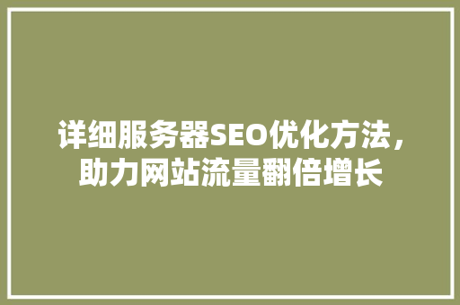 详细服务器SEO优化方法，助力网站流量翻倍增长 搜狗SEO