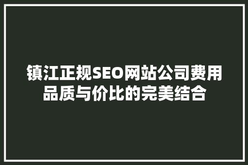 镇江正规SEO网站公司费用品质与价比的完美结合