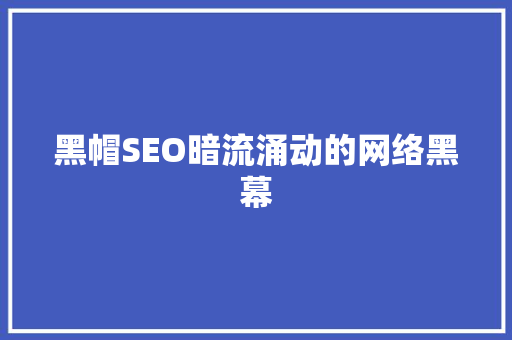黑帽SEO暗流涌动的网络黑幕
