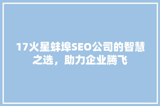 17火星蚌埠SEO公司的智慧之选，助力企业腾飞 GoogleSEO