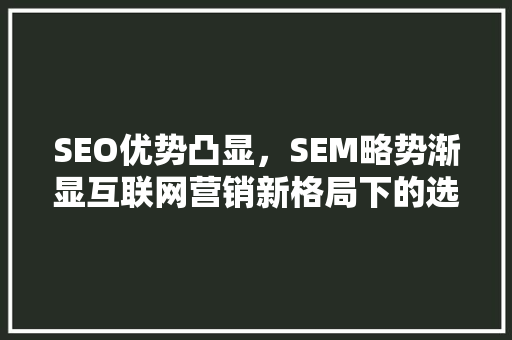 SEO优势凸显，SEM略势渐显互联网营销新格局下的选择之路 百度SEO