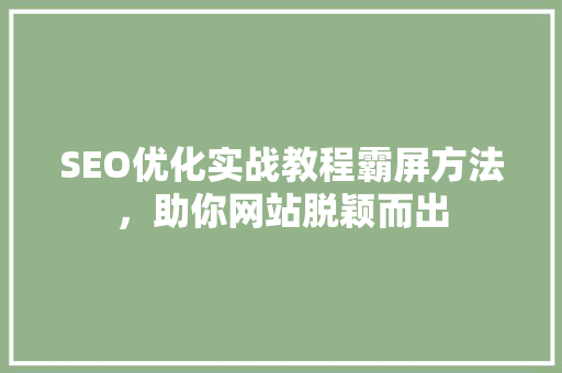SEO优化实战教程霸屏方法，助你网站脱颖而出 搜狗SEO