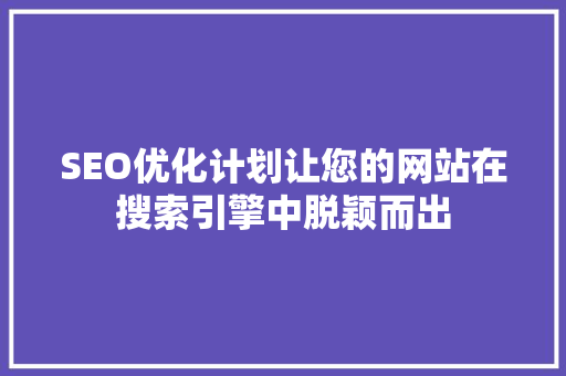 SEO优化计划让您的网站在搜索引擎中脱颖而出