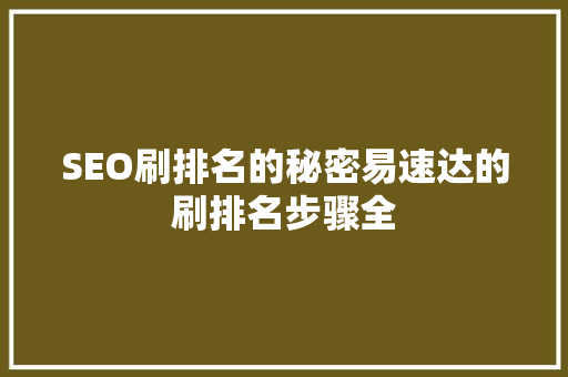 SEO刷排名的秘密易速达的刷排名步骤全