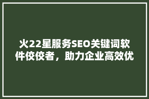 火22星服务SEO关键词软件佼佼者，助力企业高效优化 GoogleSEO