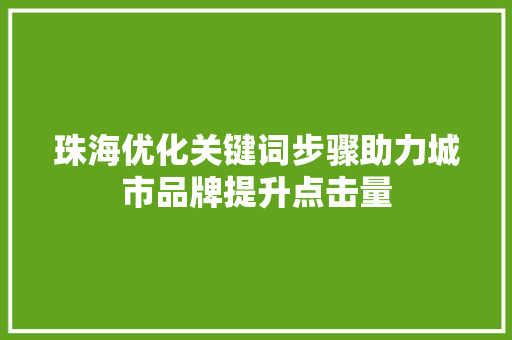 珠海优化关键词步骤助力城市品牌提升点击量 GoogleSEO