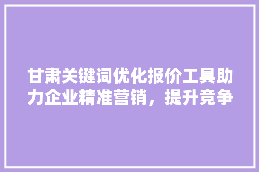 甘肃关键词优化报价工具助力企业精准营销，提升竞争力 必应SEO