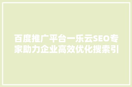 百度推广平台一乐云SEO专家助力企业高效优化搜索引擎排名