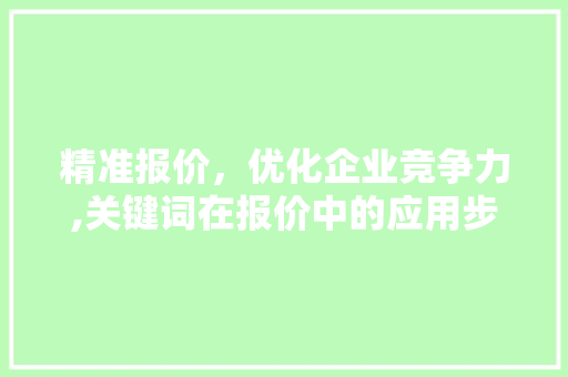 精准报价，优化企业竞争力,关键词在报价中的应用步骤 GoogleSEO