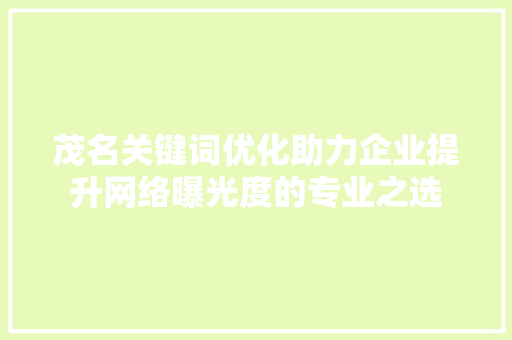 茂名关键词优化助力企业提升网络曝光度的专业之选