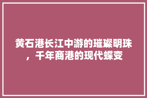 黄石港长江中游的璀璨明珠，千年商港的现代蝶变 搜狗SEO