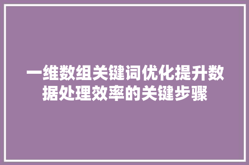 一维数组关键词优化提升数据处理效率的关键步骤