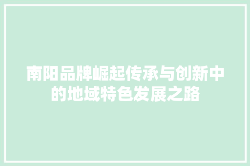 南阳品牌崛起传承与创新中的地域特色发展之路 神马SEO
