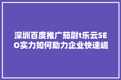 深圳百度推广茄尉t乐云SEO实力如何助力企业快速崛起 GoogleSEO
