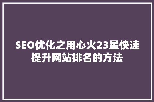 SEO优化之用心火23星快速提升网站排名的方法 百度SEO