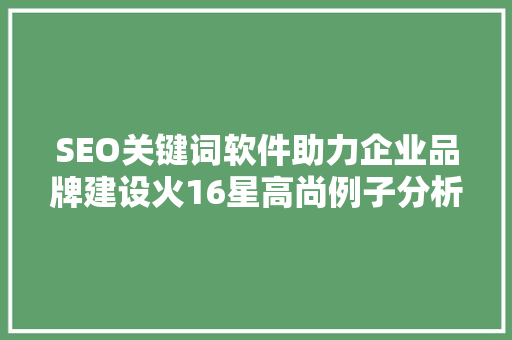 SEO关键词软件助力企业品牌建设火16星高尚例子分析 神马SEO